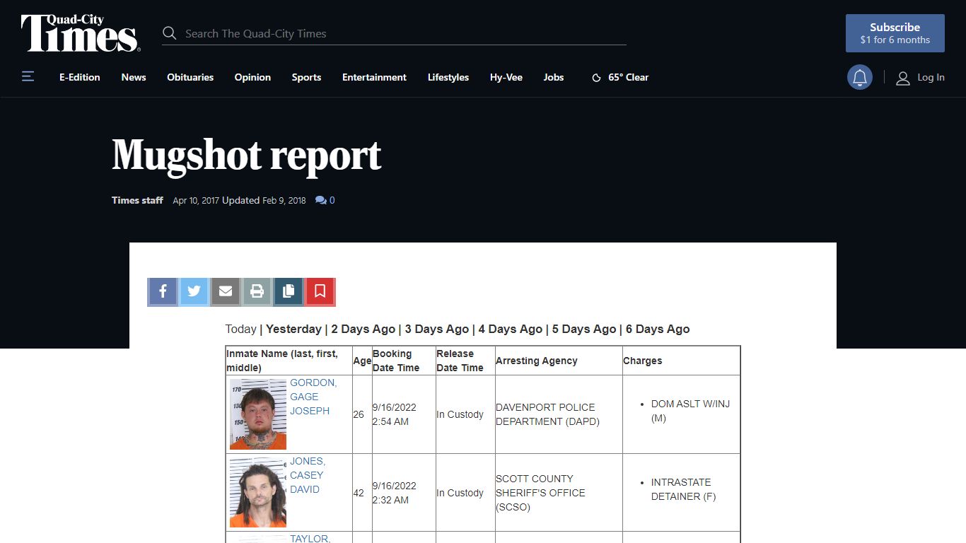 Mugshot report | Local Crime & Courts | qctimes.com - The Quad-City Times
